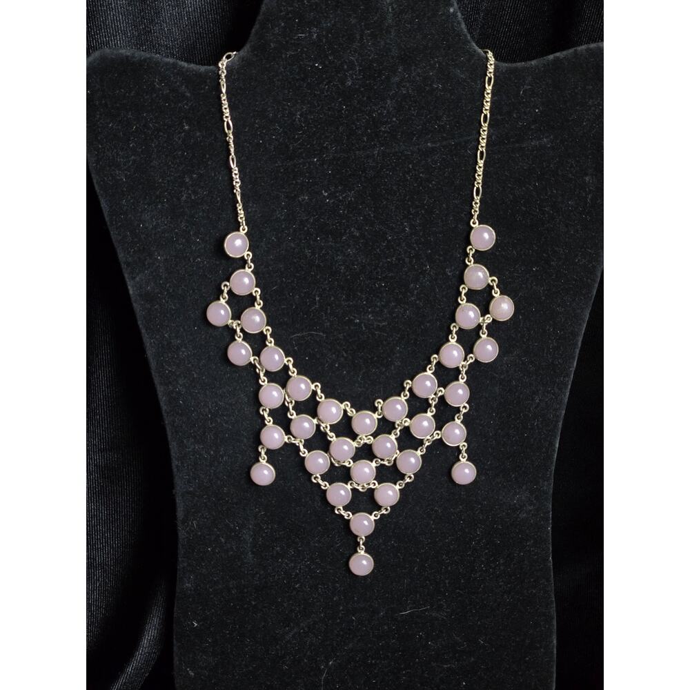 Vintage Pink Quartz Chandelier/Bib Necklace, Statement, Choker, Link Chain, 16"